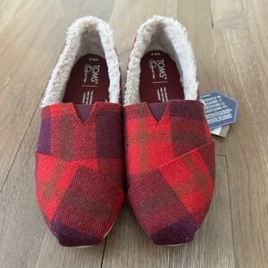 TOMS Red Plaid Alpargata Slip-On Shoes